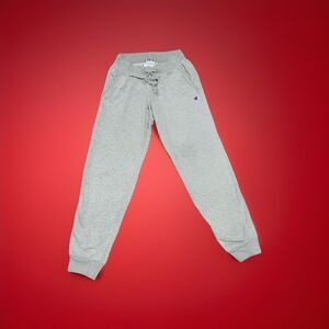 Champion Men’s Small Oxford Gray Cuffed Sweatpants Athletic Fit Jersey Logo